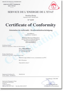 Certificat Conformité - Inox