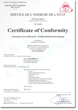 Certificat Conformité - Instruments